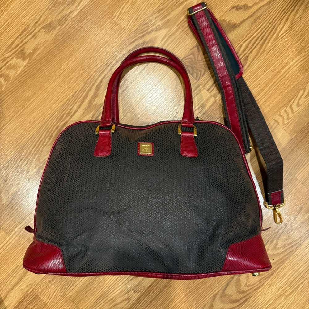 DVF‎ Diane Von Furstenberg Cherry Red and Brown weekender Carry-on travel bag